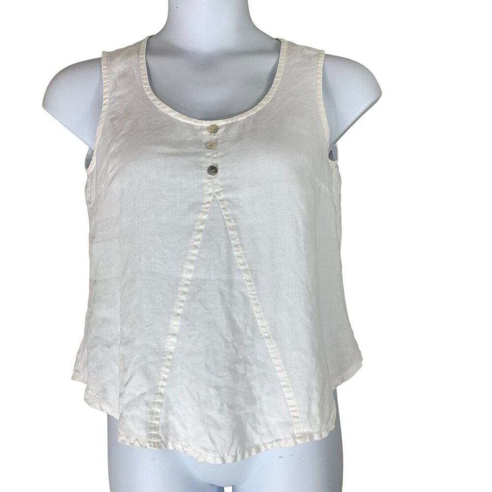 Eva Tralala Tank Top White Linen Sleeveless Shirt Size Medium Womens